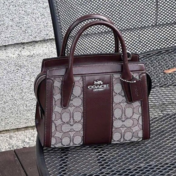NWT COACH Andrea Carryall Bag In Signature Jacquard CT766 Silver/Oak/Maple $428 - Picture 1 of 16